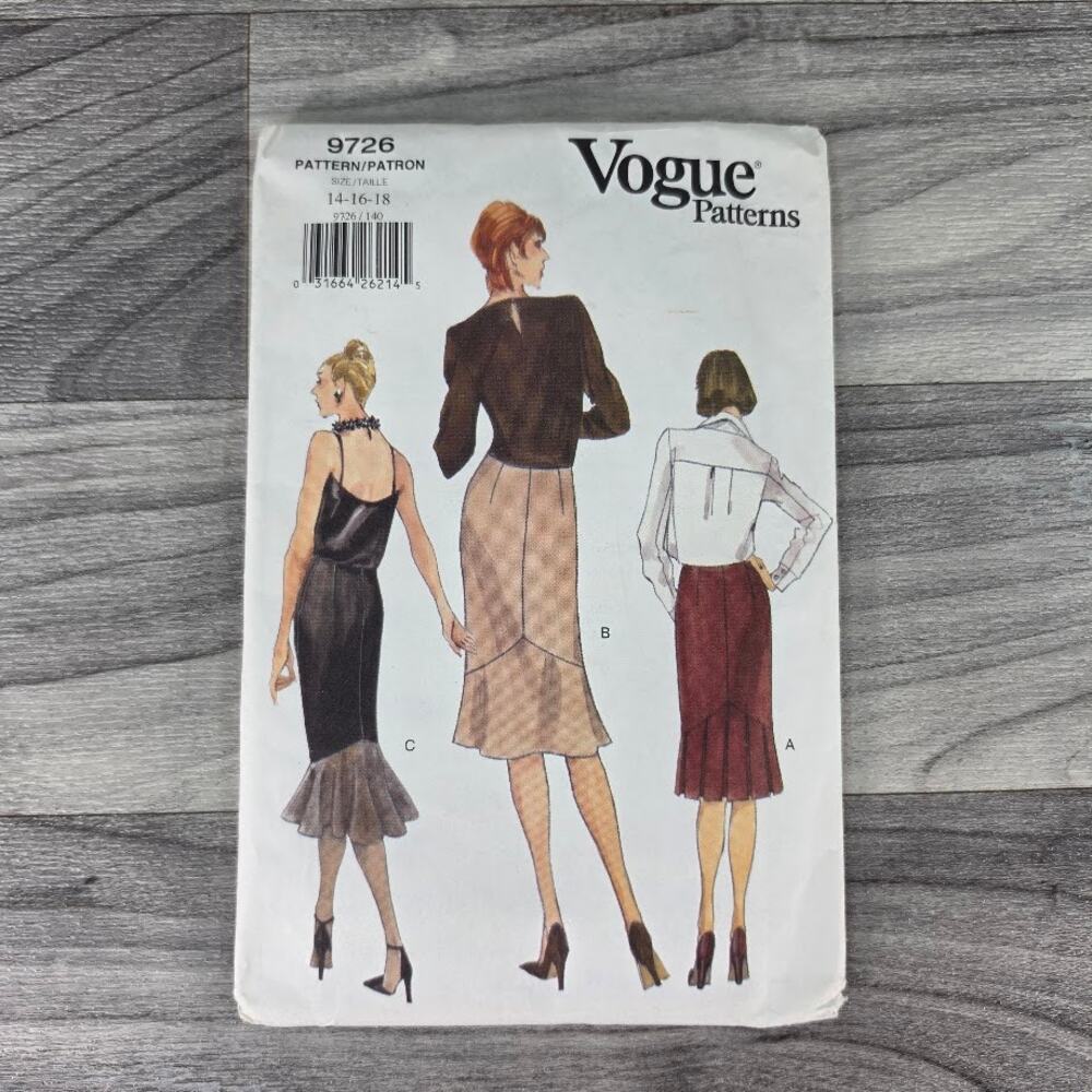 VTG Vogue 9726 Sewing Pattern Misses Lined Skirt Flounce Pleated Sz 14-18 1997